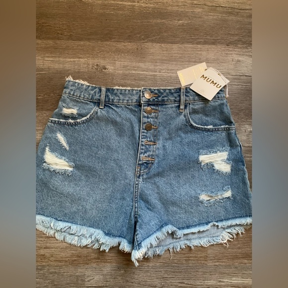 NWT Show Me Your MuMu Shorts Arizona Button Up Shorts High Rise Distressed 27 28 - Picture 8 of 13
